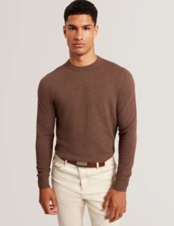 Marken-Pullover mit Rundhalsausschnitt und Struktur