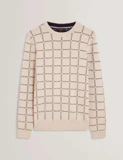 Marken-Strickpullover mit Karomuster und Rundhalsausschnitt