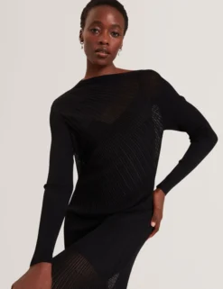 Maxikleid aus Strick mit transparenten Details und langen Ärmeln