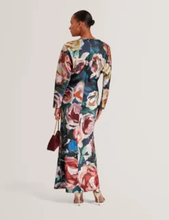 Maxikleid mit auffälligem Blumenmuster und Sanduhr-Schnitt