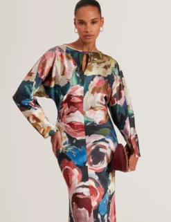 Maxikleid mit auffälligem Blumenmuster und Sanduhr-Schnitt