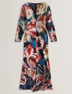 Maxikleid mit auffälligem Blumenmuster und Sanduhr-Schnitt