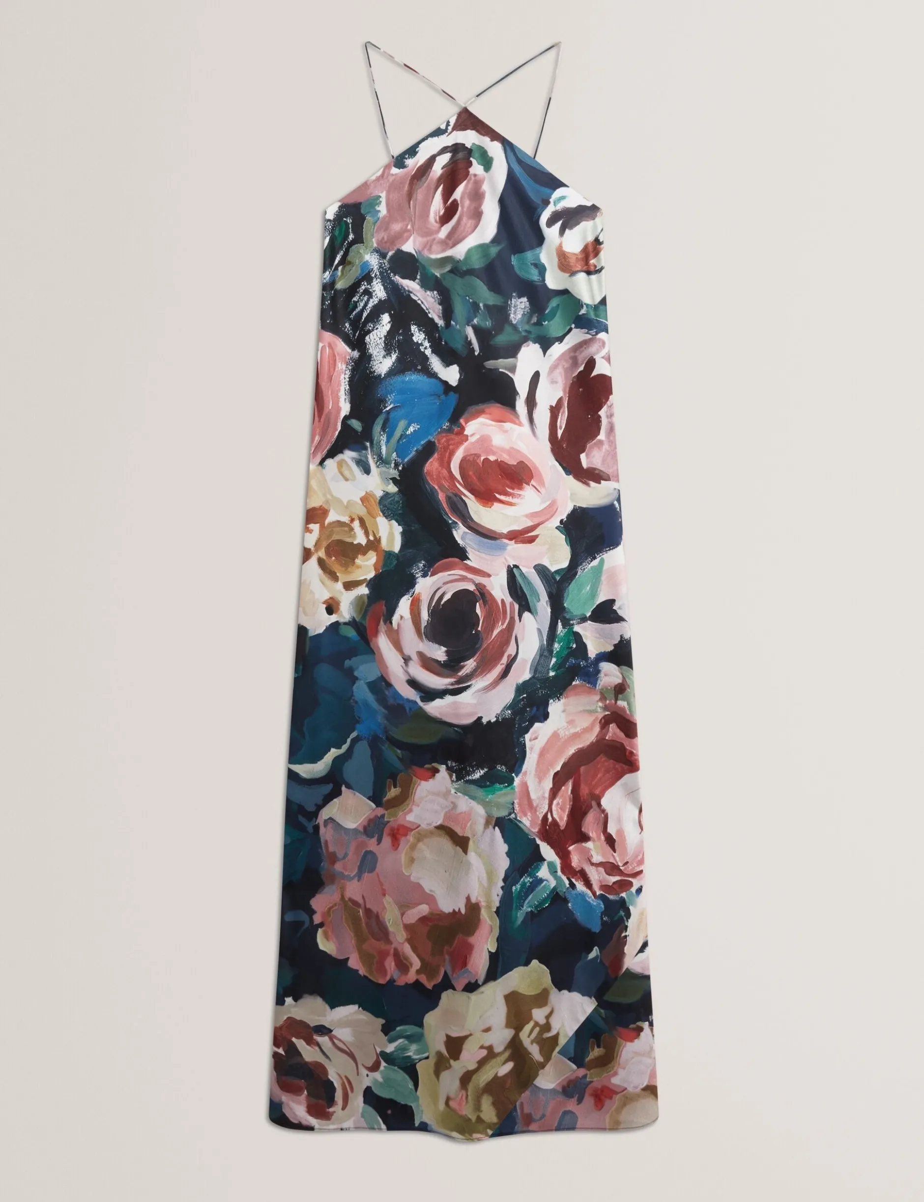 Maxikleid mit Rosenmuster und Neckholder