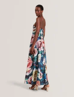 Maxikleid mit Rosenmuster und Neckholder