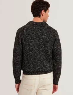 Melange Strick-Langarm-Poloshirt