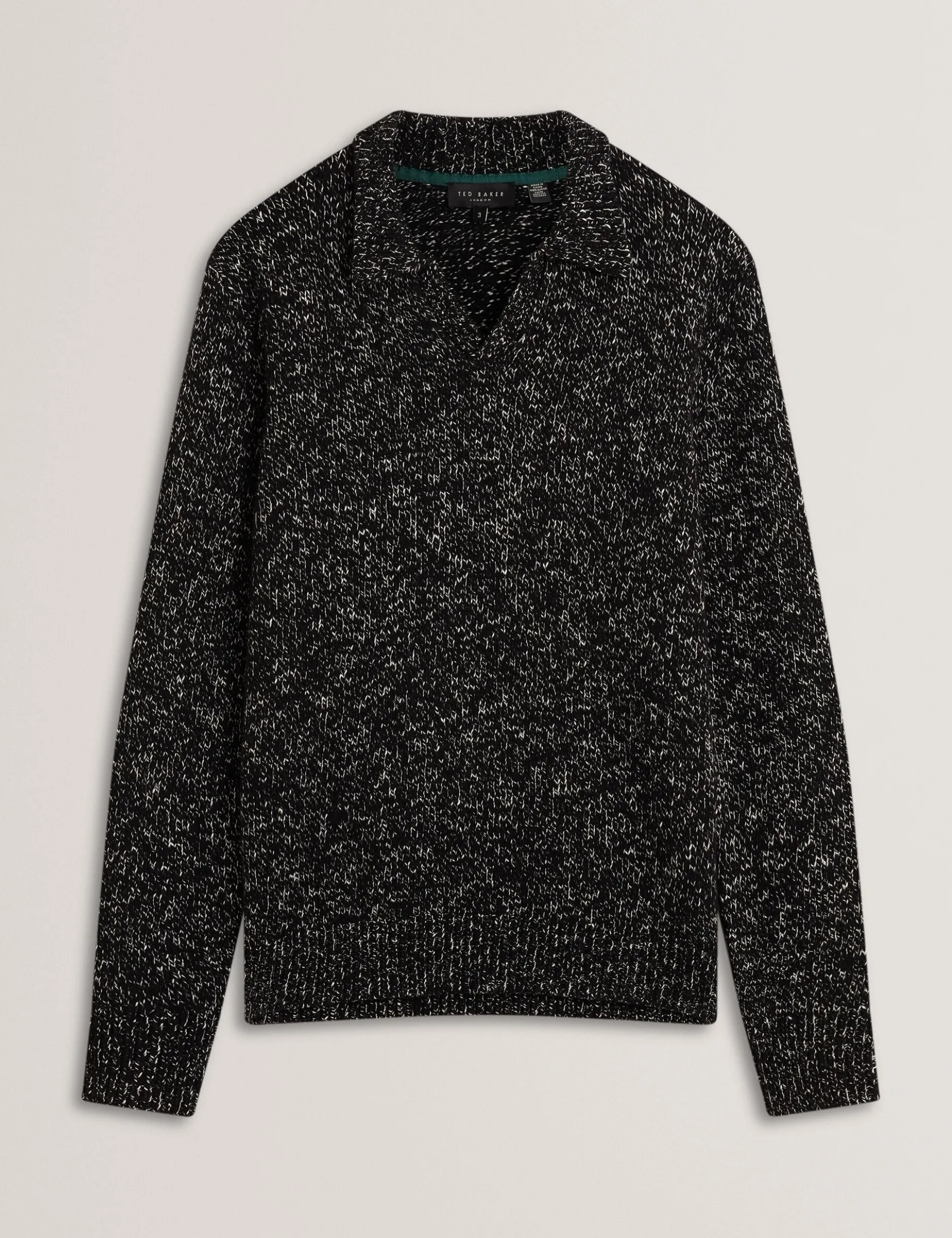 Melange Strick-Langarm-Poloshirt