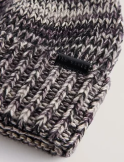 Melange-Strickmütze mit Umschlag