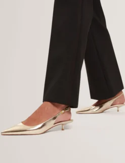 Metallic-Leder-Slingback-Schuhe mit Kitten-Heel