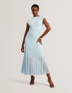 Midaxi-Kleid aus strukturiertem Strick mit transparenten Details
