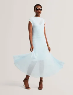 Midaxi-Kleid aus strukturiertem Strick mit transparenten Details
