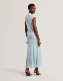 Midaxi-Kleid aus strukturiertem Strick mit transparenten Details