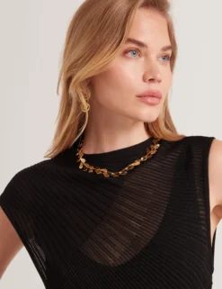 Midaxi-Kleid aus strukturiertem Strick mit transparenten Details