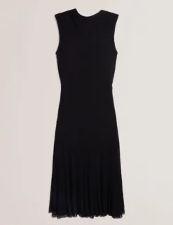 Midaxi-Kleid aus strukturiertem Strick mit transparenten Details
