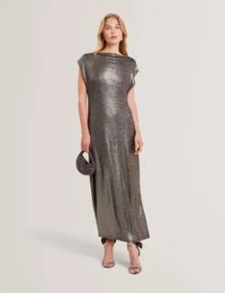 Midi-Kleid aus metallisch schimmerndem Webstoff