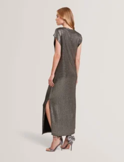 Midi-Kleid aus metallisch schimmerndem Webstoff