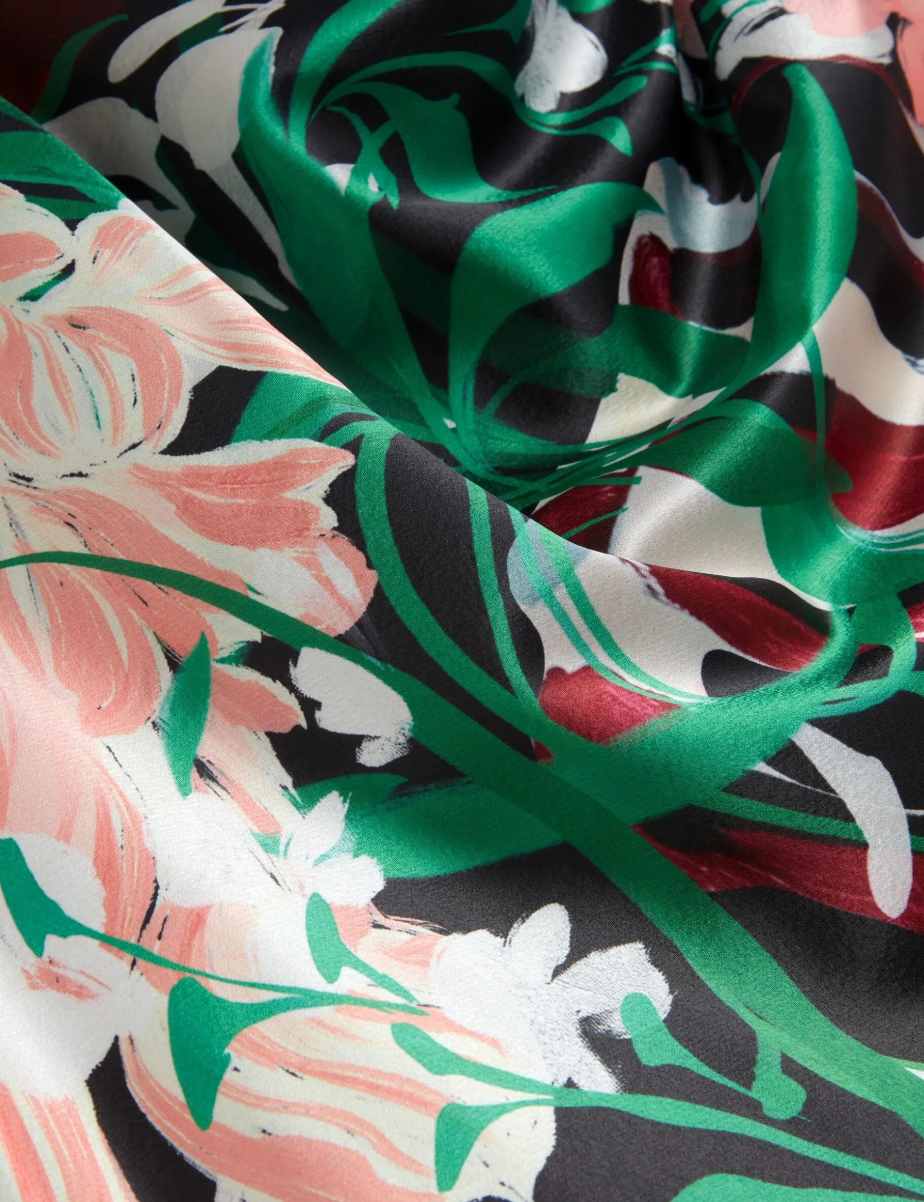 Midikleid aus Satin mit auffälligem Blumenmuster und drapiertem Ausschnitt