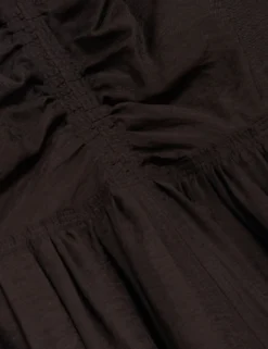 Midikleid aus Webstoff mit Puffärmeln und V-Ausschnitt