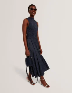 Midikleid mit gemustertem Minirock und Stehkragen, A-Linie,