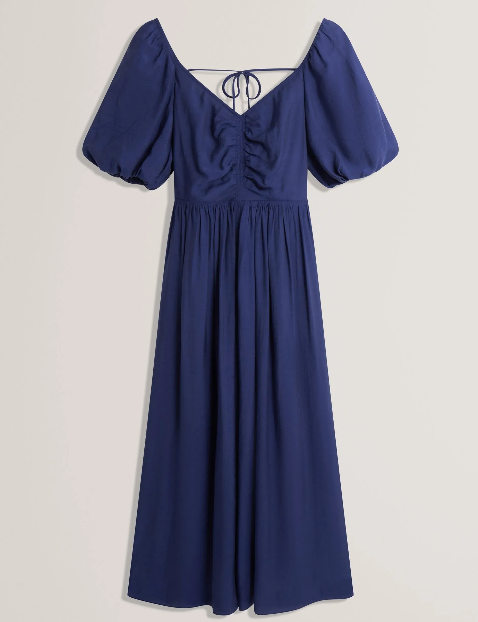 Midikleid mit Puffärmeln, Raffungen und V-Ausschnitt