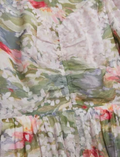 Midikleid mit Seerosenmuster und Puffärmeln