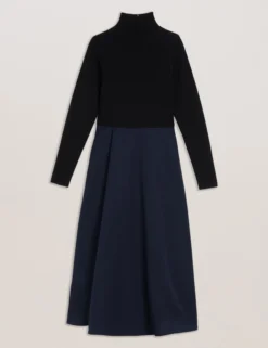 Midikleid mit Strickoberteil und Wickelrock