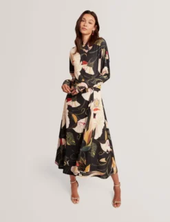 Midikleid mit Wickeloptik und Blumenmuster