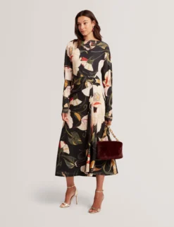 Midikleid mit Wickeloptik und Blumenmuster