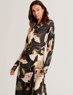 Midikleid mit Wickeloptik und Blumenmuster
