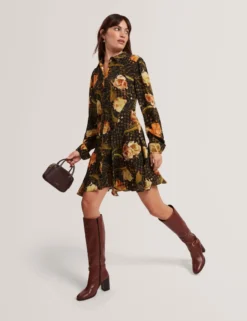 Mini-Hemdkleid mit Blumen-Karomuster