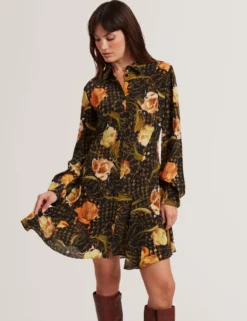 Mini-Hemdkleid mit Blumen-Karomuster