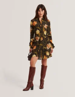 Mini-Hemdkleid mit Blumen-Karomuster