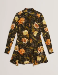 Mini-Hemdkleid mit Blumen-Karomuster