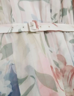 Minikleid mit Blumenmuster, plissiert, langärmelig