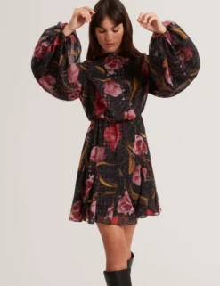 Minikleid mit Blumenmuster und Ballonärmeln