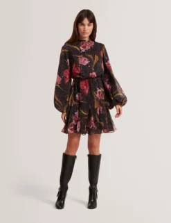 Minikleid mit Blumenmuster und Ballonärmeln