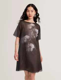 Mini-T-Shirt-Kleid aus Organza mit Blumenmuster