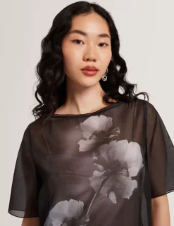 Mini-T-Shirt-Kleid aus Organza mit Blumenmuster