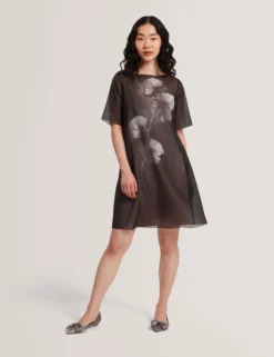 Mini-T-Shirt-Kleid aus Organza mit Blumenmuster