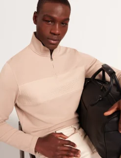 Modal-Sweatshirt mit strukturiertem Einsatz und halbem Reißverschluss