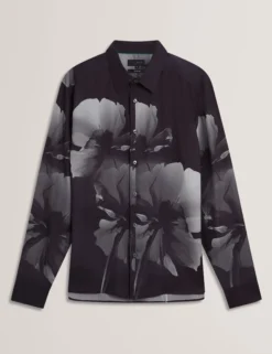 Monochromes Langarmhemd mit Blumenmuster
