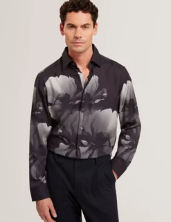 Monochromes Langarmhemd mit Blumenmuster
