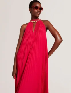 Neckholder-Maxikleid mit Falten und fließender Passform