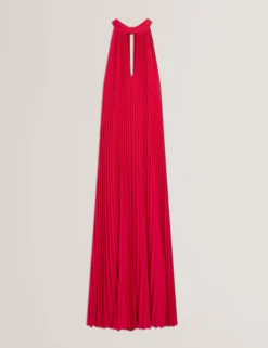Neckholder-Maxikleid mit Falten und fließender Passform