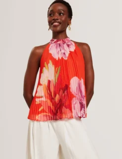Neckholder-Top mit Blumenmuster und Falten