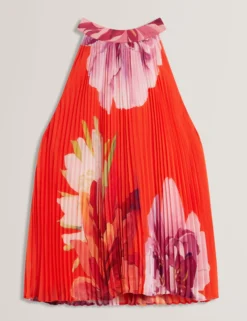 Neckholder-Top mit Blumenmuster und Falten