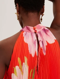 Neckholder-Top mit Blumenmuster und Falten