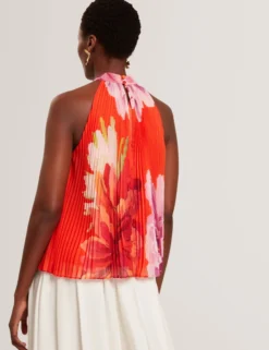 Neckholder-Top mit Blumenmuster und Falten