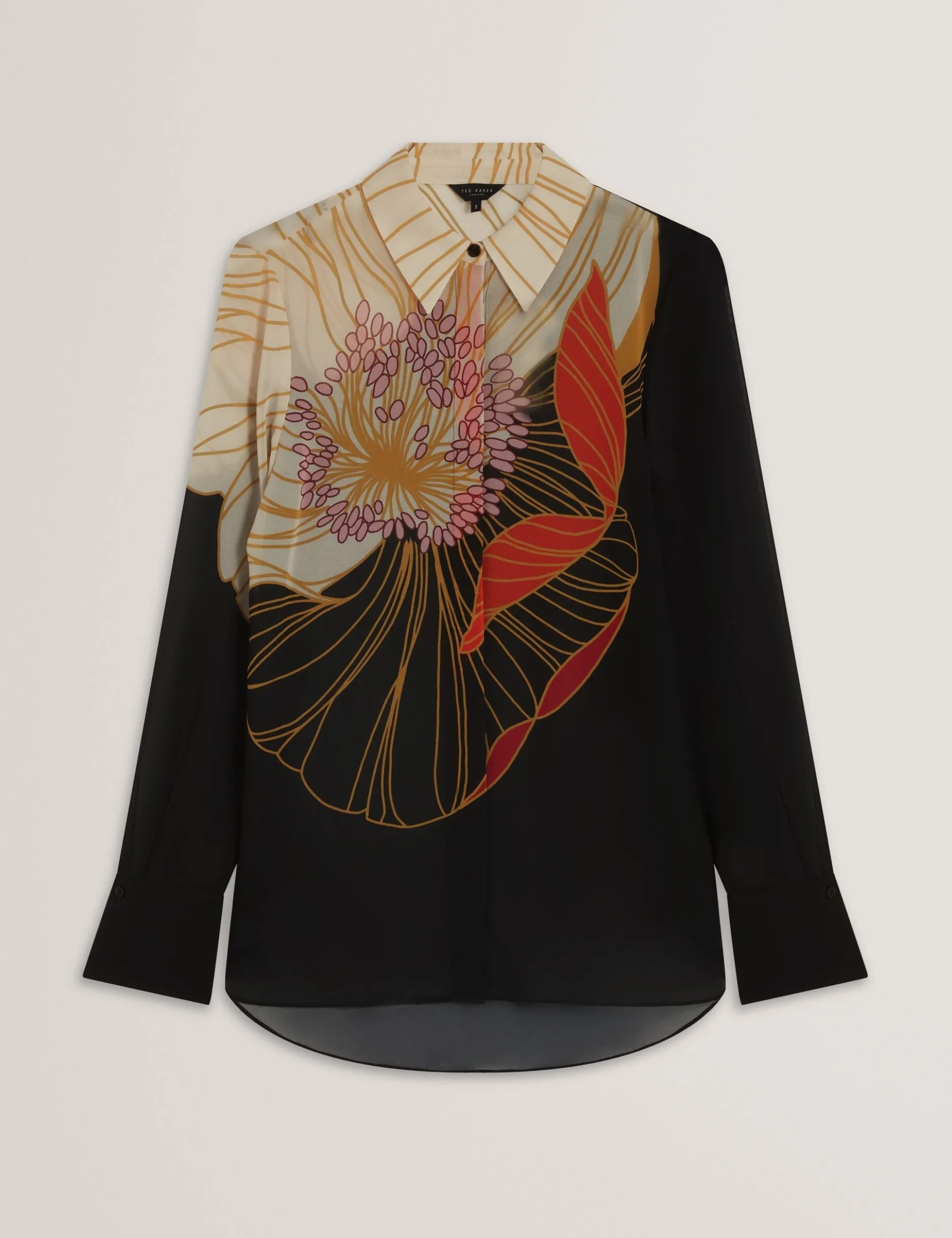 Nouveau Floral Halbtransparentes Longline-Hemd