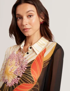 Nouveau Floral Halbtransparentes Longline-Hemd