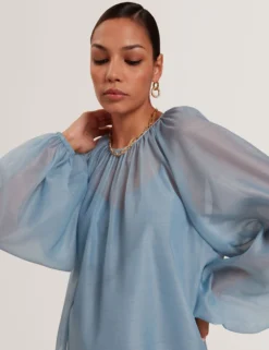 Organza-Bluse mit langen Ballonärmeln